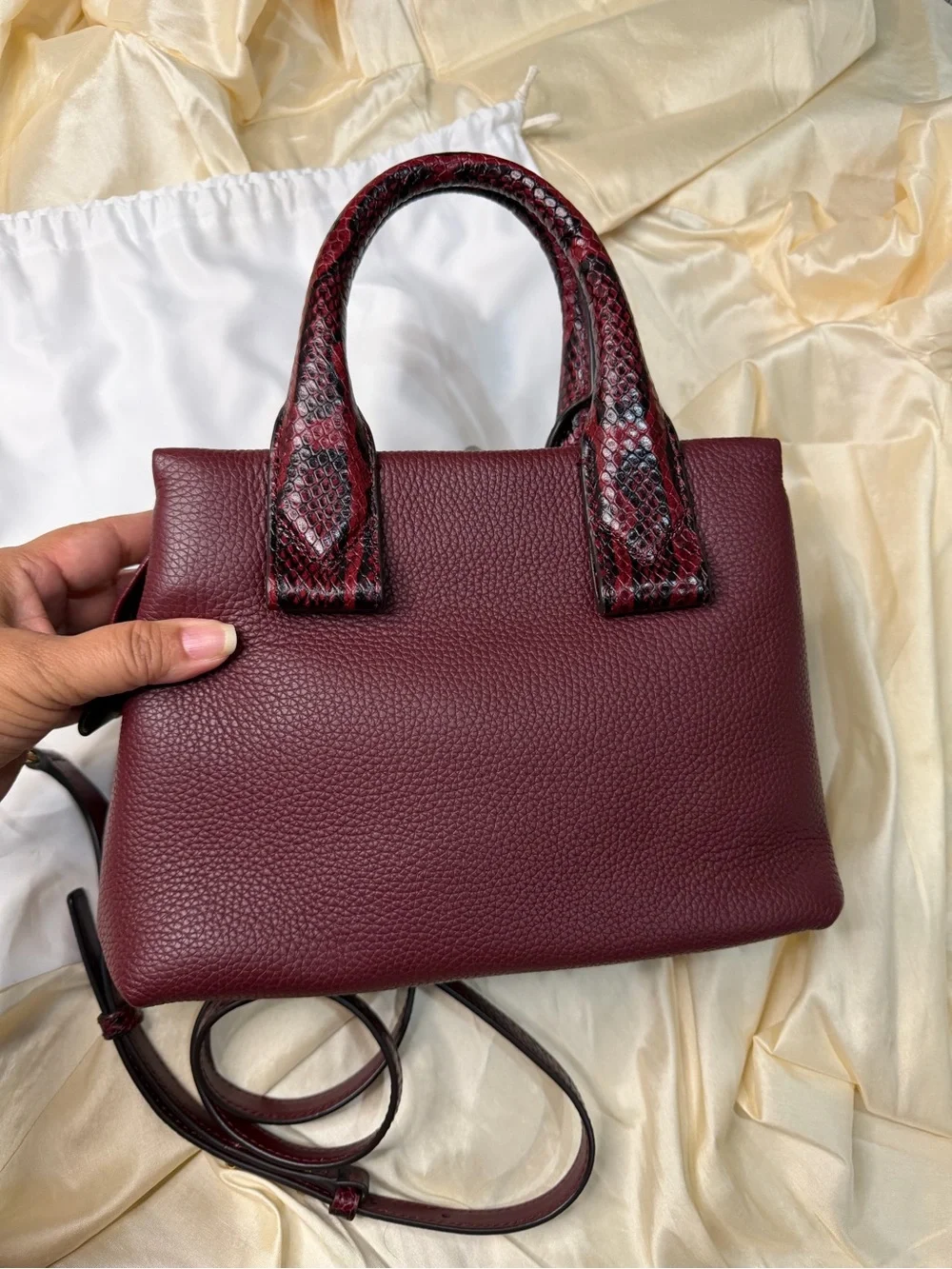 Michael Kors Rollins Small Snake-Embossed Leather Satchel Color Oxblood Burgundy